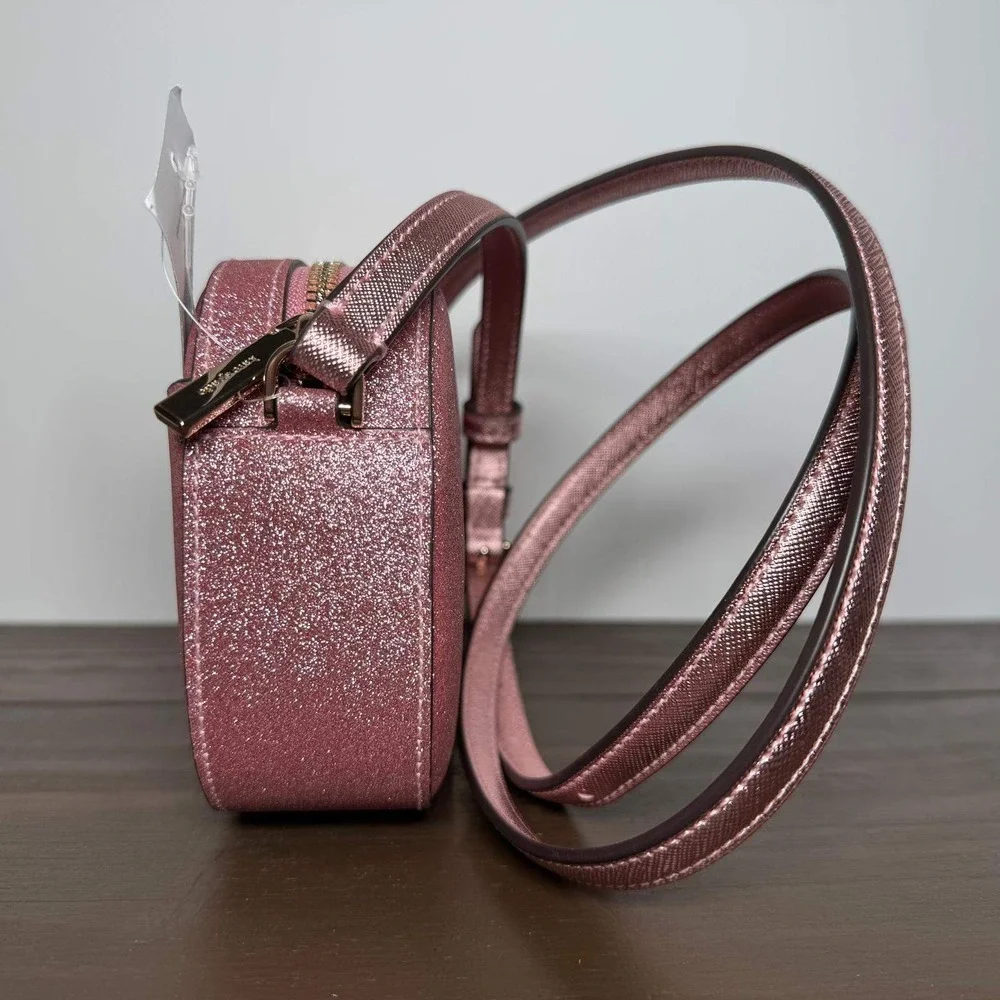 Kate Spade Crossbody Bag Glimmer Pink Glitter Oval Camera Bag Small NWT